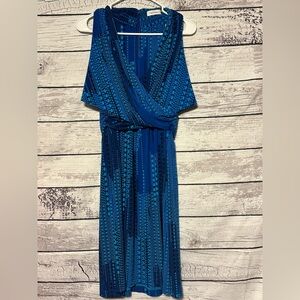 Calvin Klein Blue Polka Dot Sleeveless Wrap Dress Size 12 Midi Career